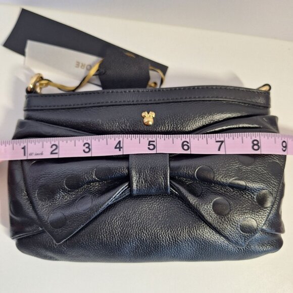 Disney Store Black Minnie Mouse Polka Dot Bow Lrather Gold Accents Dust Bag New - Picture 5 of 10